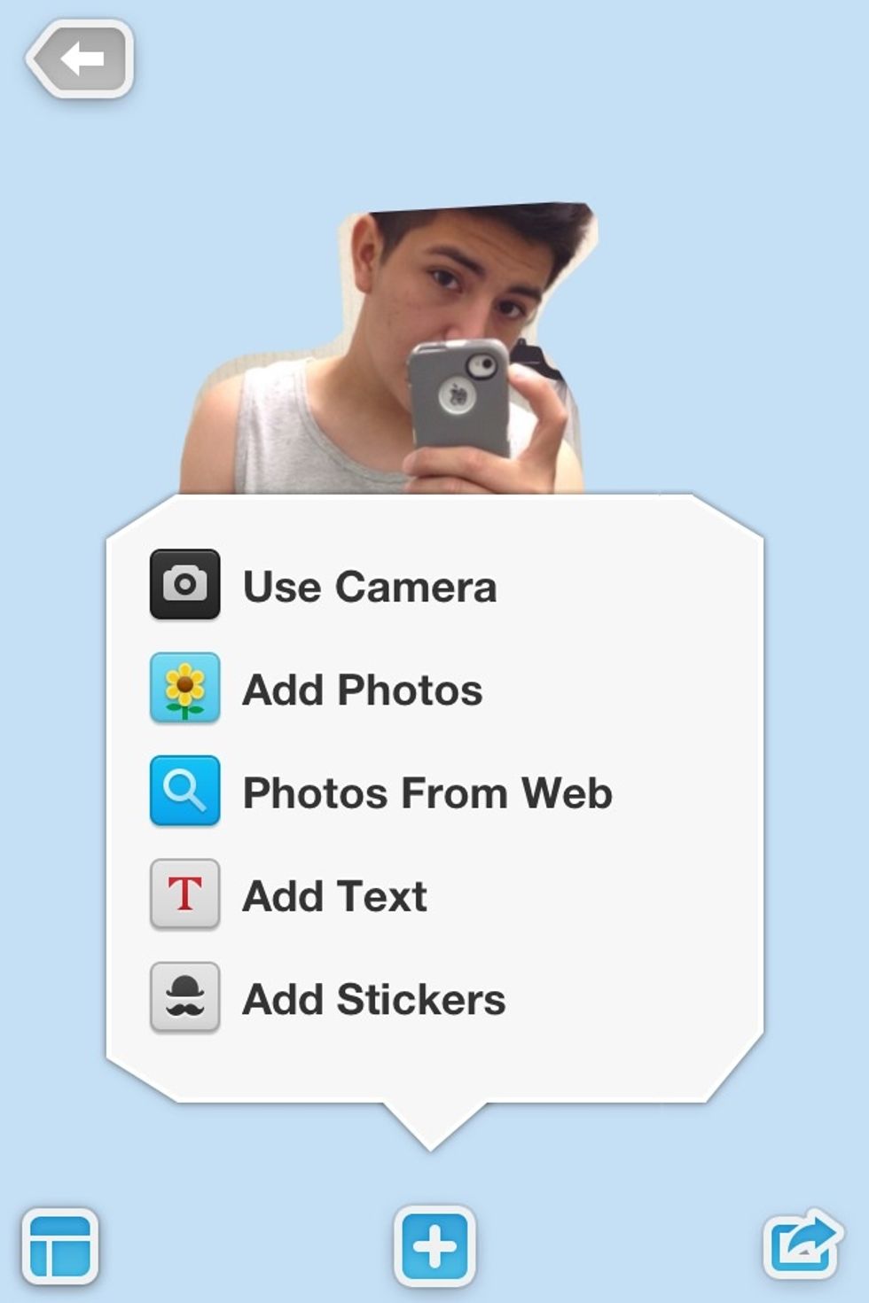 NOW ITS TIME TO ADD THE TRANSPARENT PICTURE. click the + sign and press "add photos"