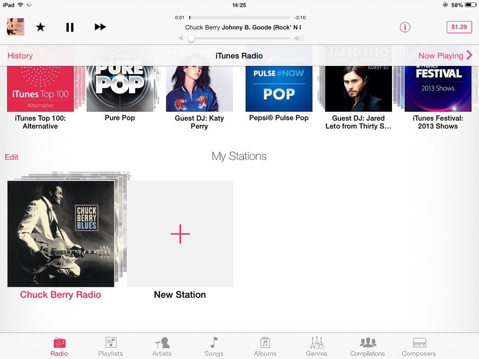 Now iTunes chose some artists and songs based on my selection, and generated a new Radio station that I might like.