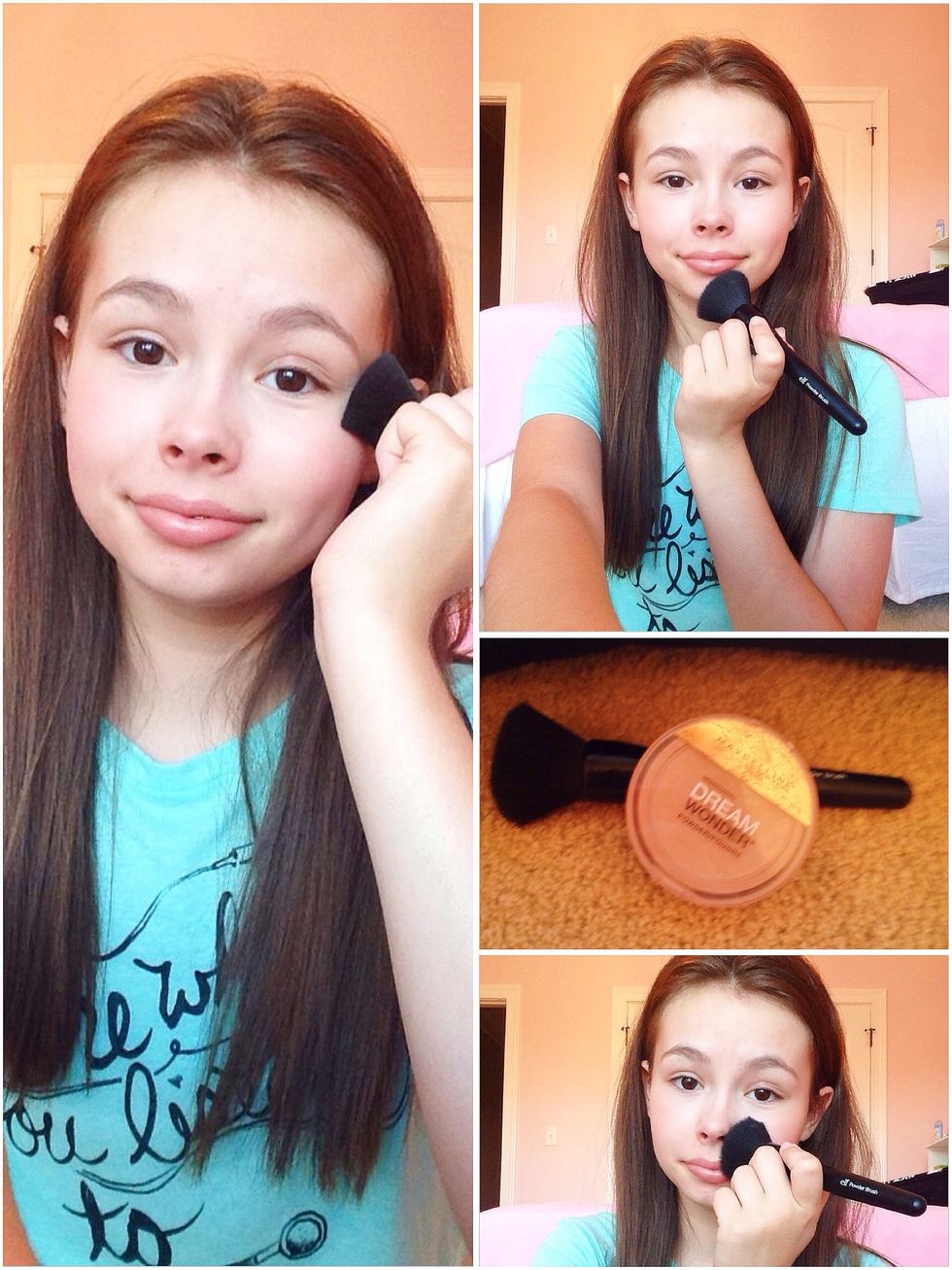Now just add some pressed powder to set everything. Make sure you blend well and get the excess powder off your brush by tapping it a couple times to avoid it caking up on your skin.
