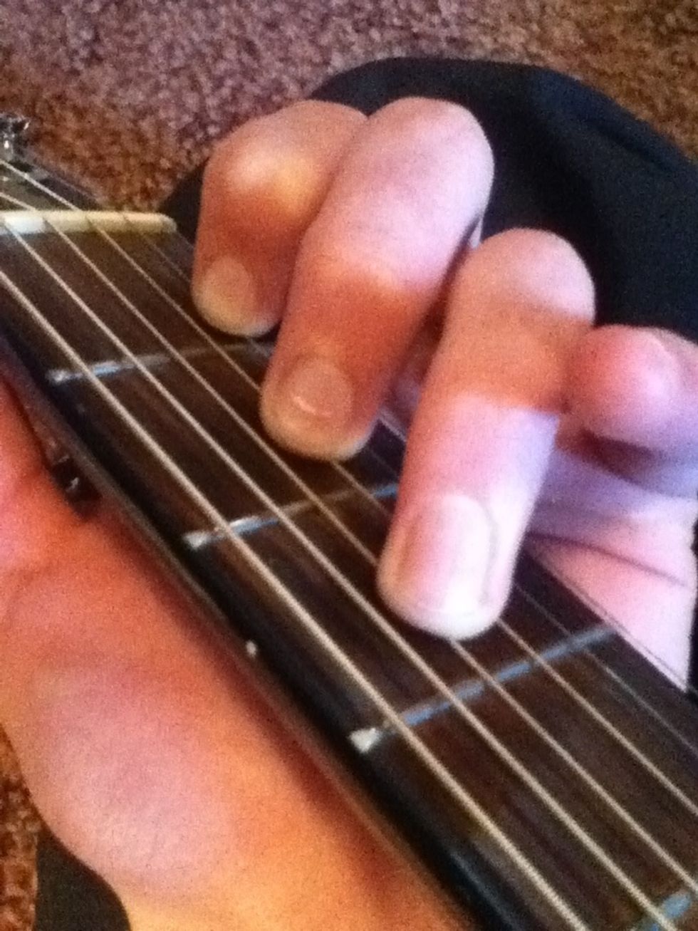 Now just take your ring and kitty corner to the middle finger place it, on the 3rd fret, 4th string.