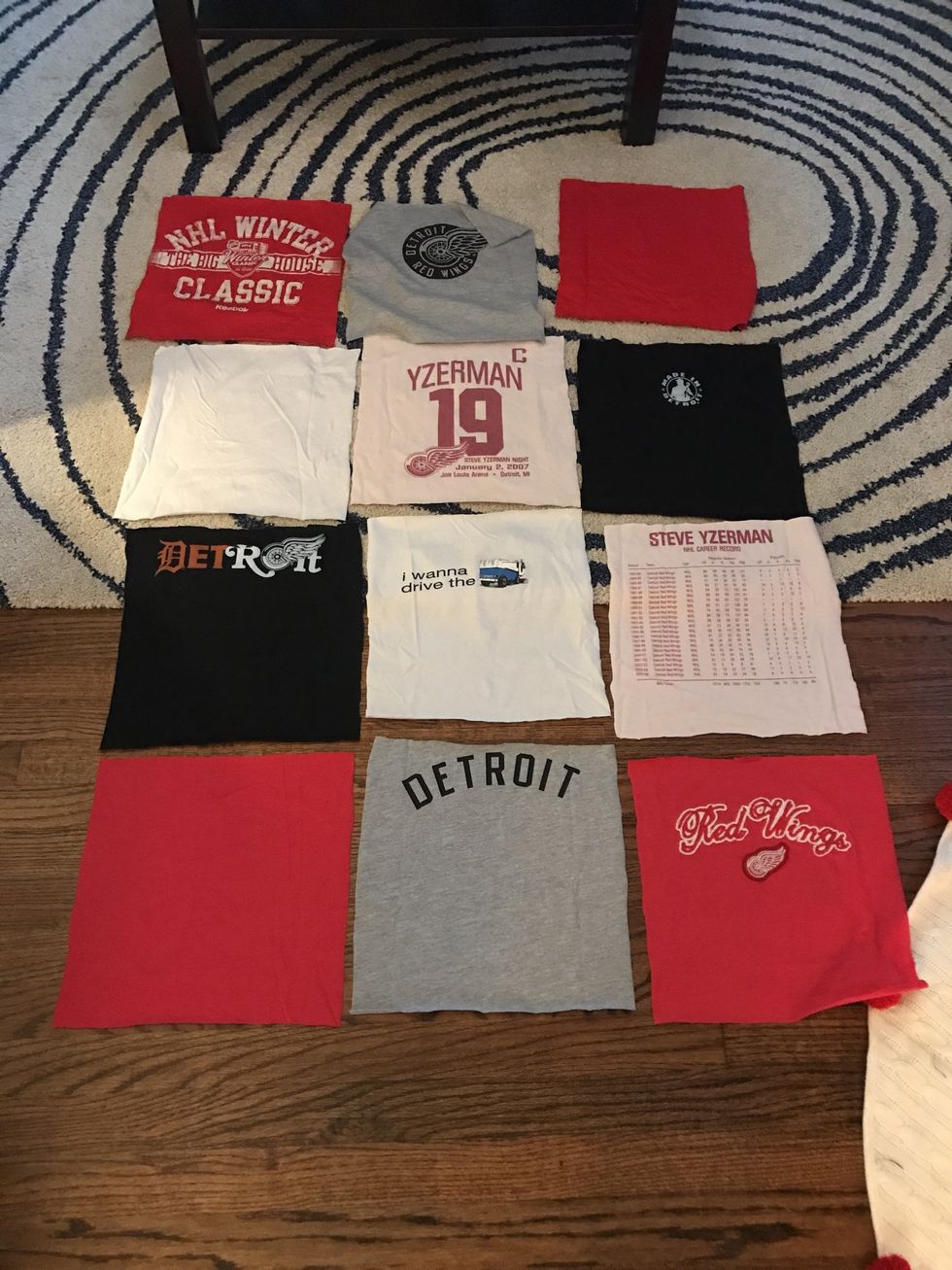 Now, layout the squares in 4 rows of 3 squares. Take a photo of how you'd like your quilt to look.