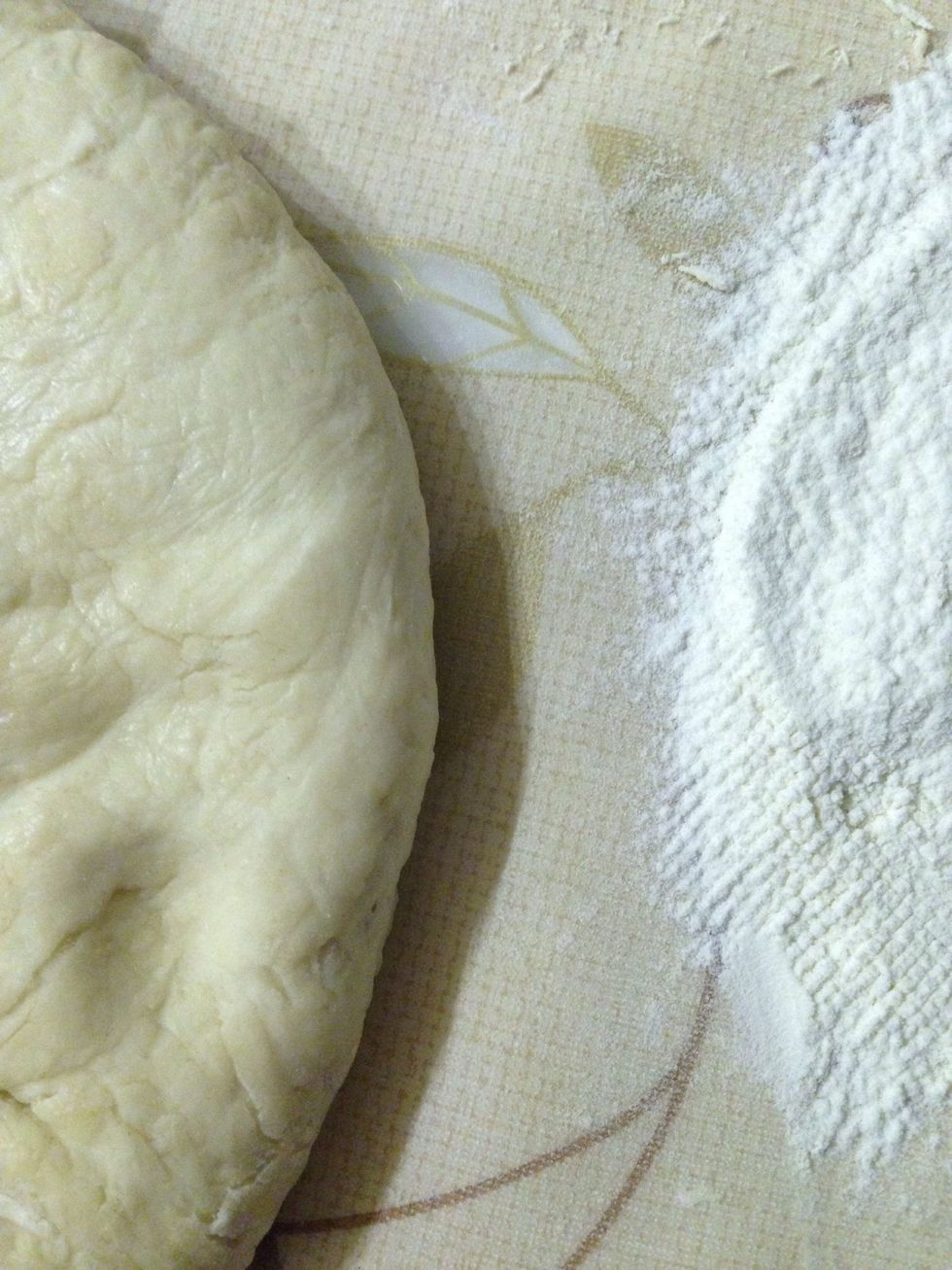 Now leave the mince and make a dough.  Mix 1/2 glass of water and 1/2 glass of half warm milk, add some salt, 1 egg. Mix them  slightly  and add to the flour.