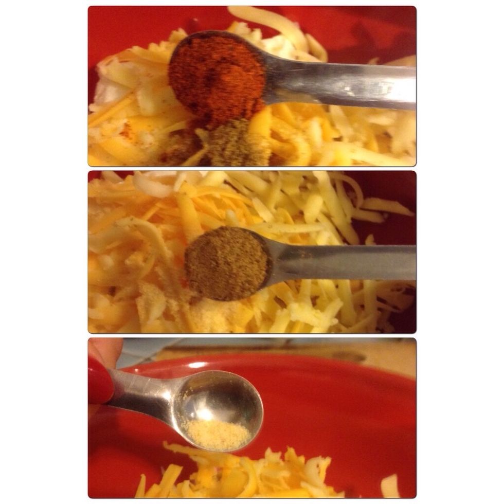 Now let's add the spices (and remember you can use less or more according to your own tastes) - in goes the cumin, cayenne, garlic powder, salt and pepper.