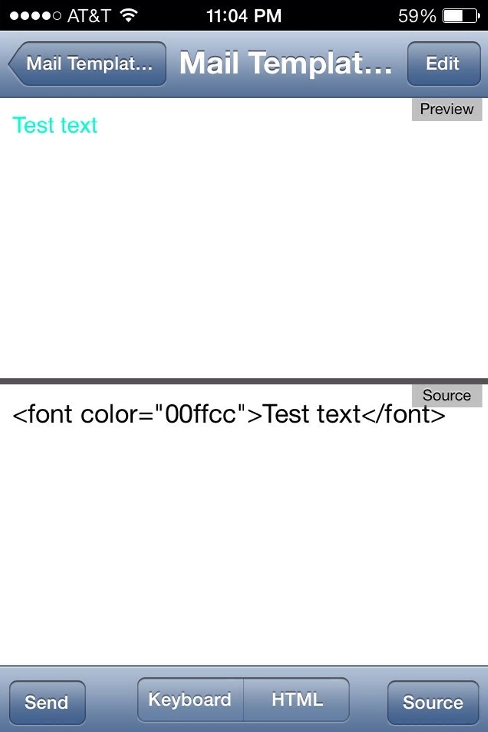 Now let's change the color of the text by using the FONT tag. Examine the code and it should make sense by now. For the color I used a hex code but you can use basic color words such as ="red".
