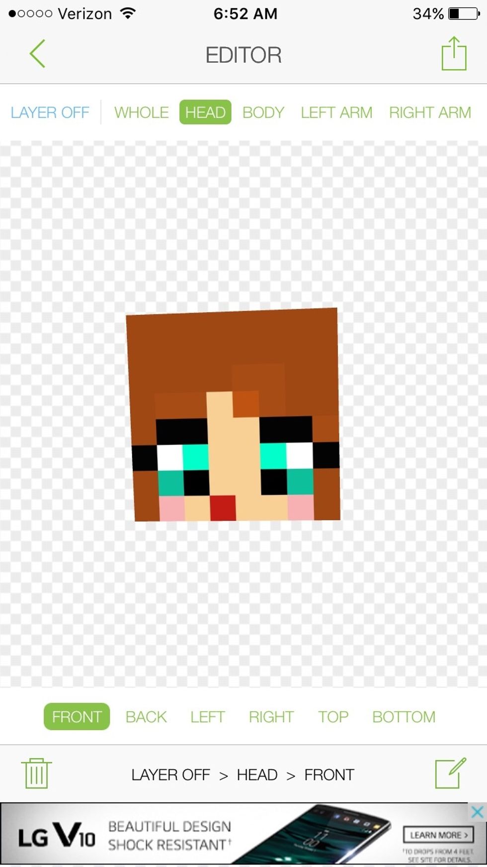 Now let's change this face to match my other skins (no offense to maker) there are the names of body parts at top but it's cut off in picture. Click one to edit