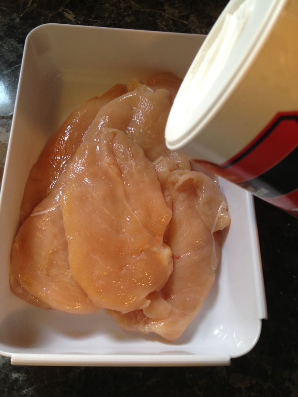 Now let's cook the chicken. Season it with salt