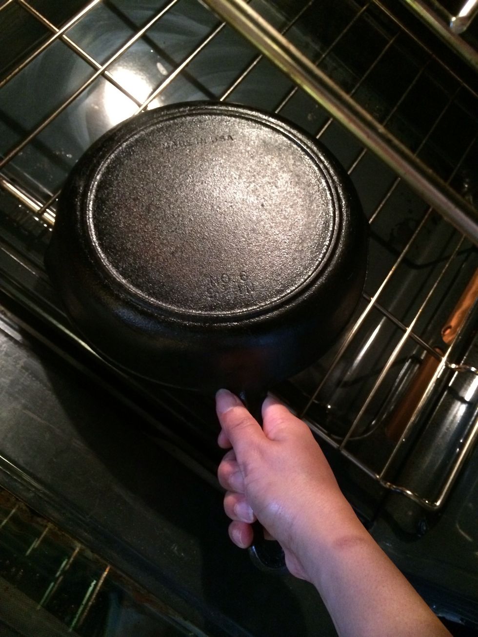 Now lets go to our second method of making pita. Take a cast iron pan and place it on the lowest shelf of your oven upside down. Preheat your oven to 500F and let the pan get hot that is key.