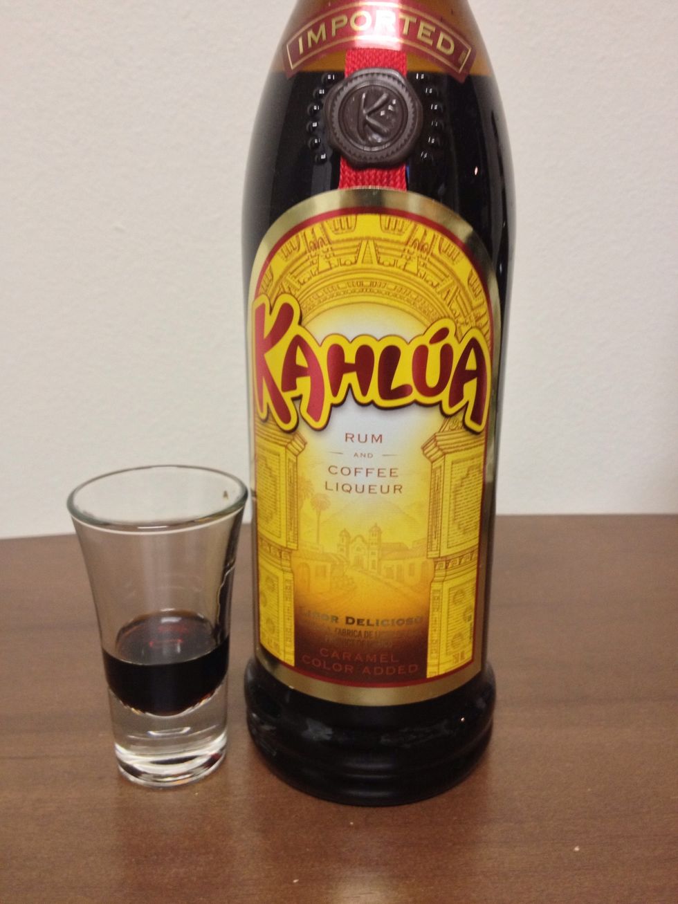 Now, lets pour in a 1/2oz of Kahlua Coffee Liqueur.
