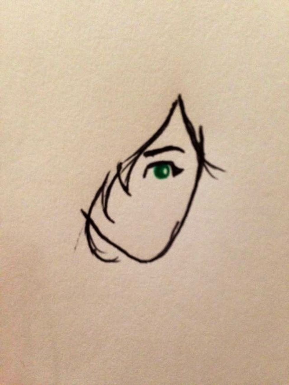 Now make a tiny eye ball in it of whatever colour you like, i chose green. Be sure to leave a tiny white circle in it - the "gleam" in the eye \u263a\ufe0f