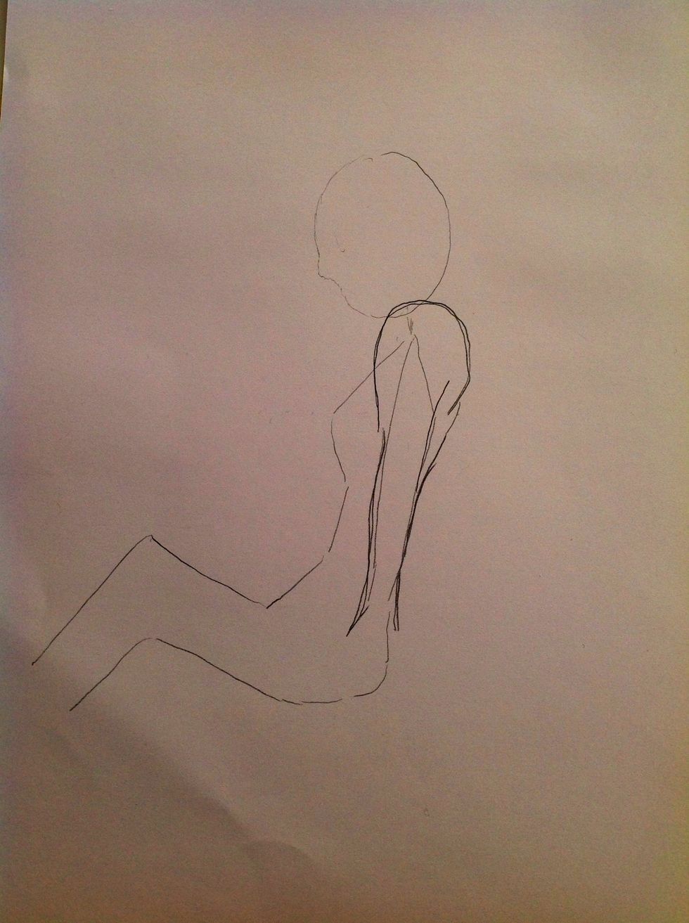 Now make the shoulders higher, and also draw the arms...