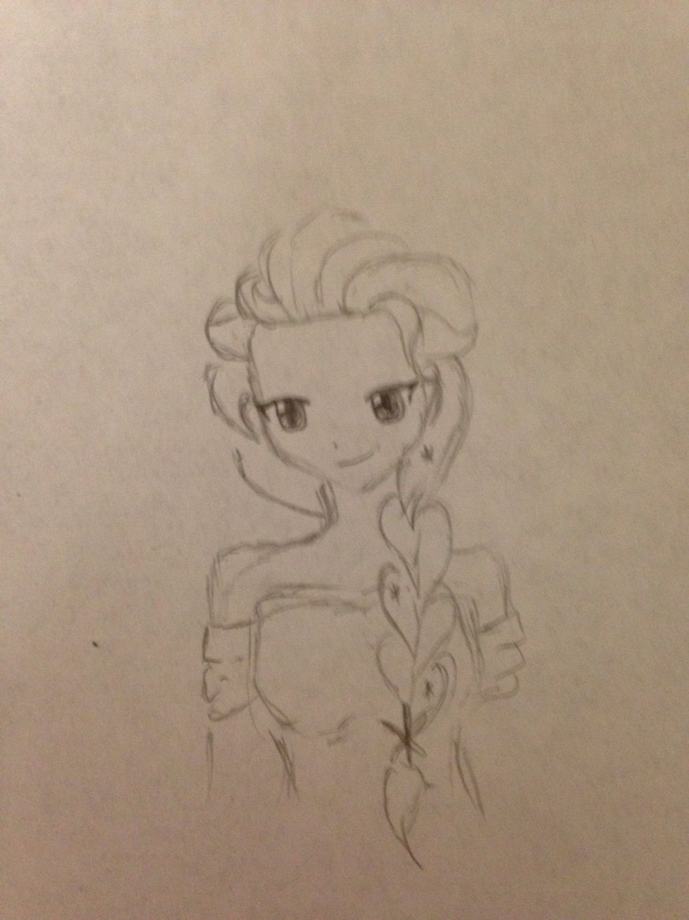 Now make your way down by finishing the hair and starting the body.