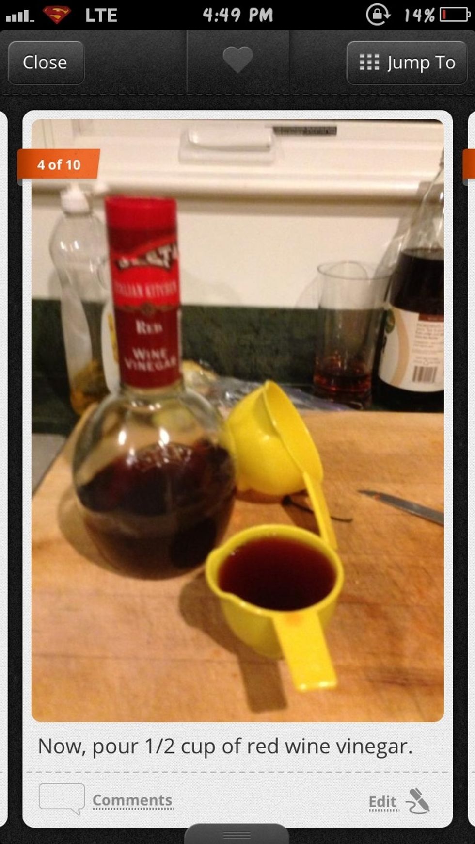 Now measure 1/2 cup of your red wine vinegar and pour it into the blender.