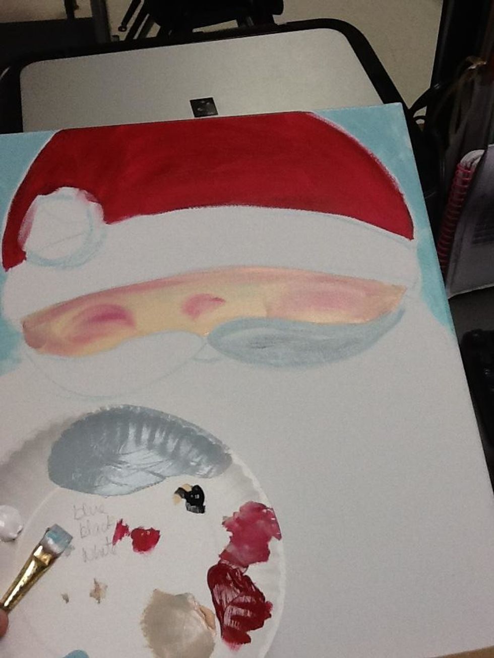 Now, mix black and white together to make a light grey. Always use way more of the lightest color when mixing. So a tiny bit of black to a glop of white.