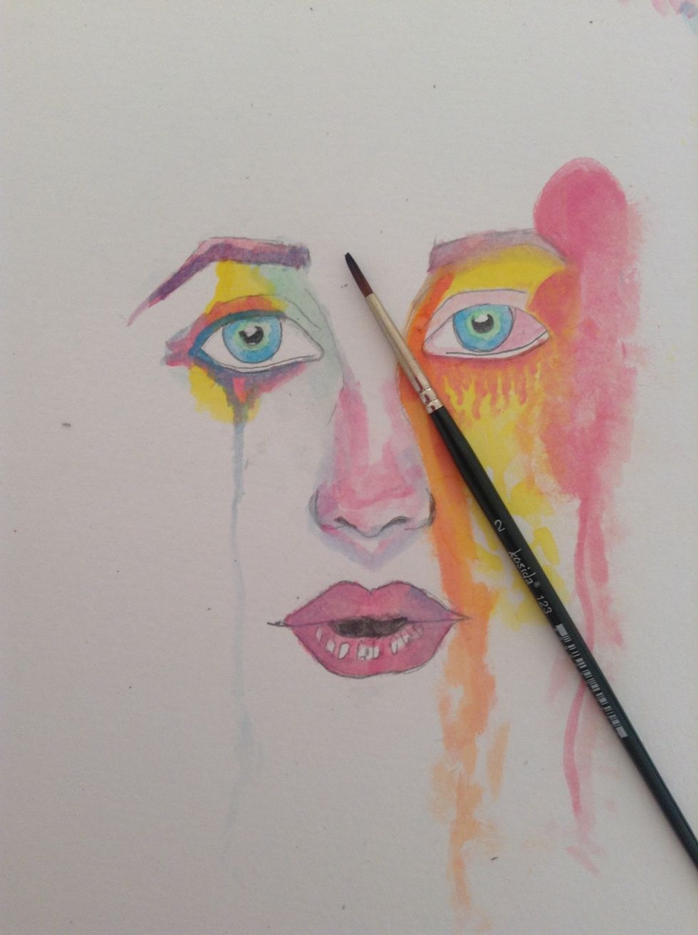 Now mix pink and light blue for the eyebrow.