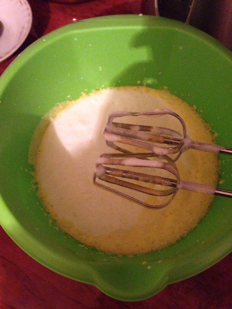 Now mix the cream with the soda and as it starts to rise add to the batter