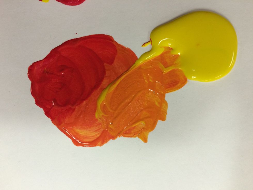 Now mix YELLOW into the other half of your Orange to make YELLOW ORANGE.