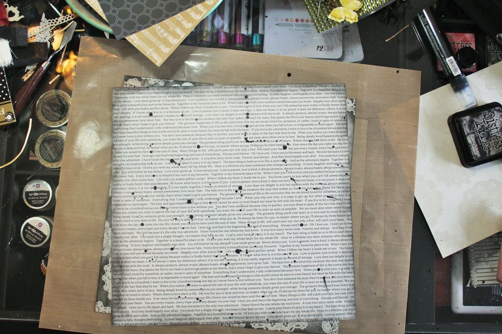 Now, mount the words page at an angle on the Kaiser resist paper.