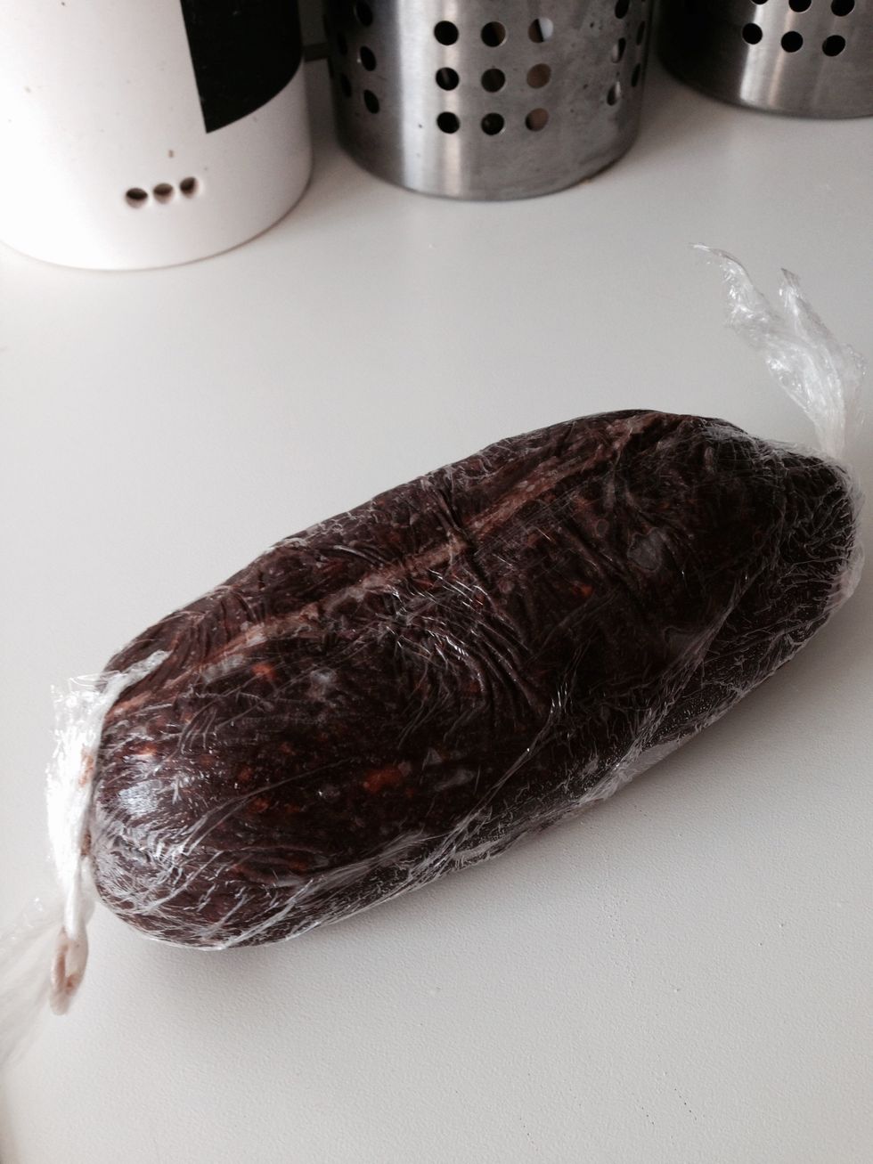Now on a cling film put all teh mixture and shape it like a sausages .Put it in the freezer for about two hours
