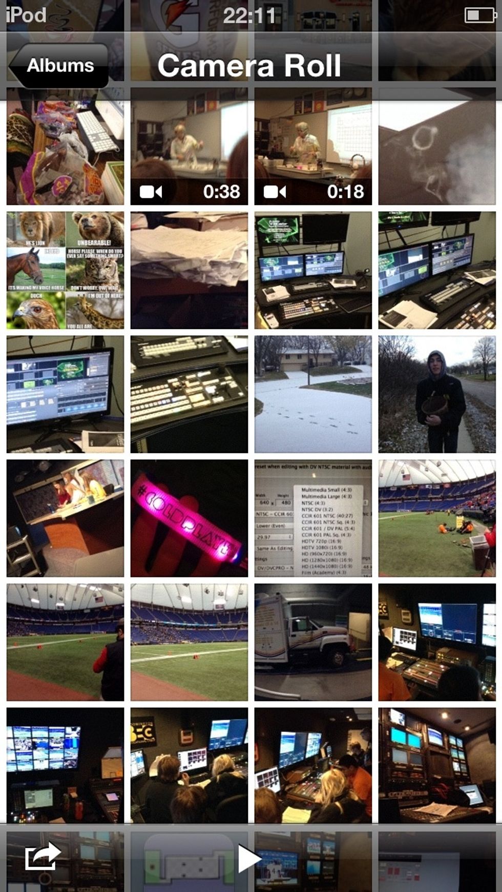 Now; on the photo roll screen, you will see the same arrow. Tap on it and you will be able to select multiple photos at once, as shown in the next step.