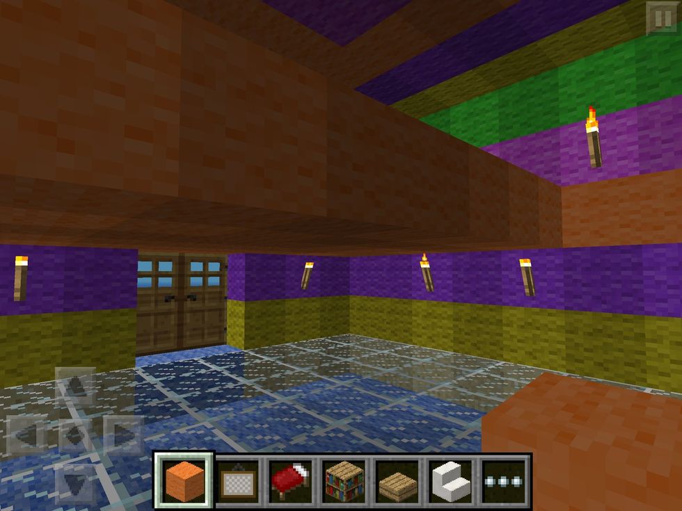 Now on the third colour, build a row across 1/3 to 1/2 of the room