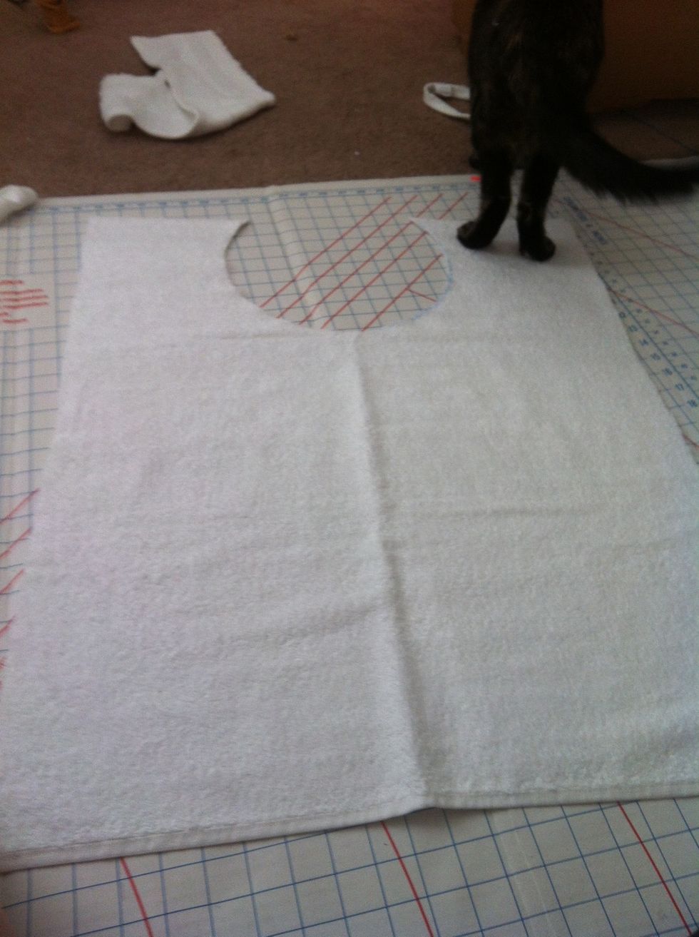 Now on to making the bias tape. Cutting that will be challenging with Abby's help