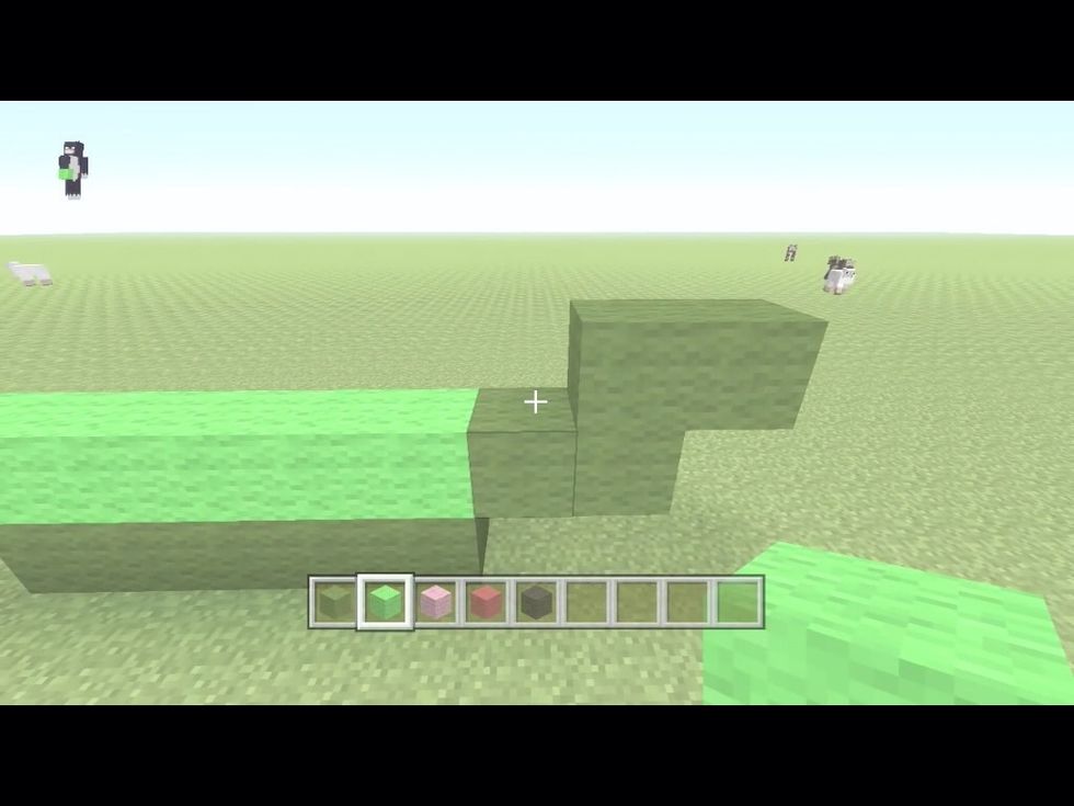 Now on your end green wool build up 1 and build 1 to the side