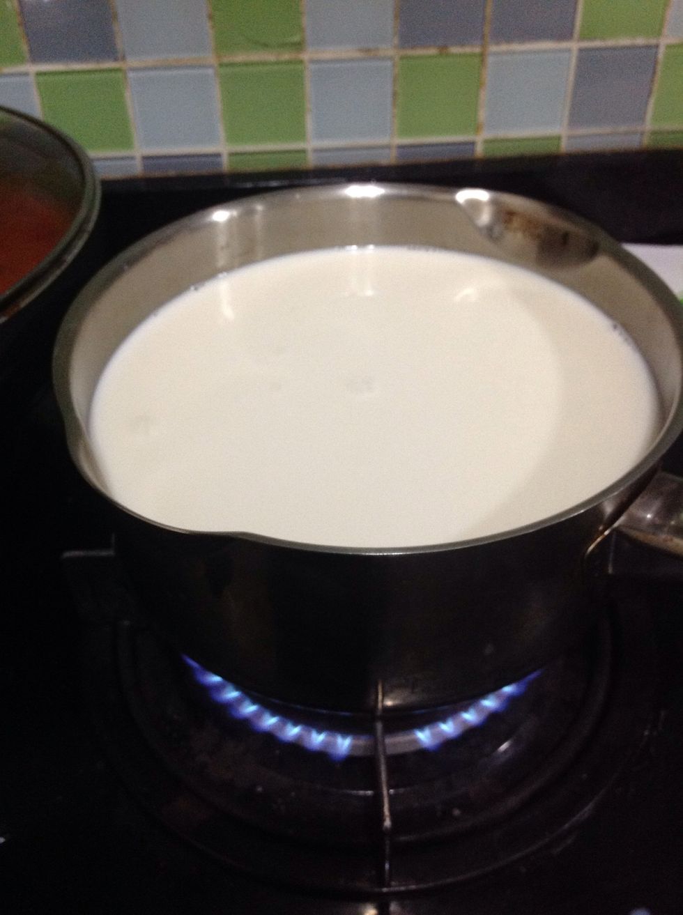 Now onto the homemade ricotta! It's REALLY easy. Simply bring the milk and salt to a boil.