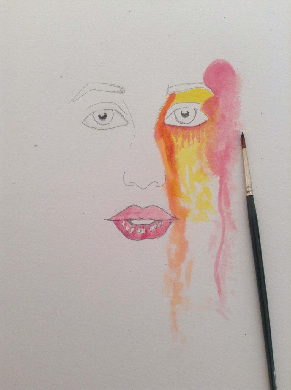 Now paint the mouth with pink but leave some white spots in it.