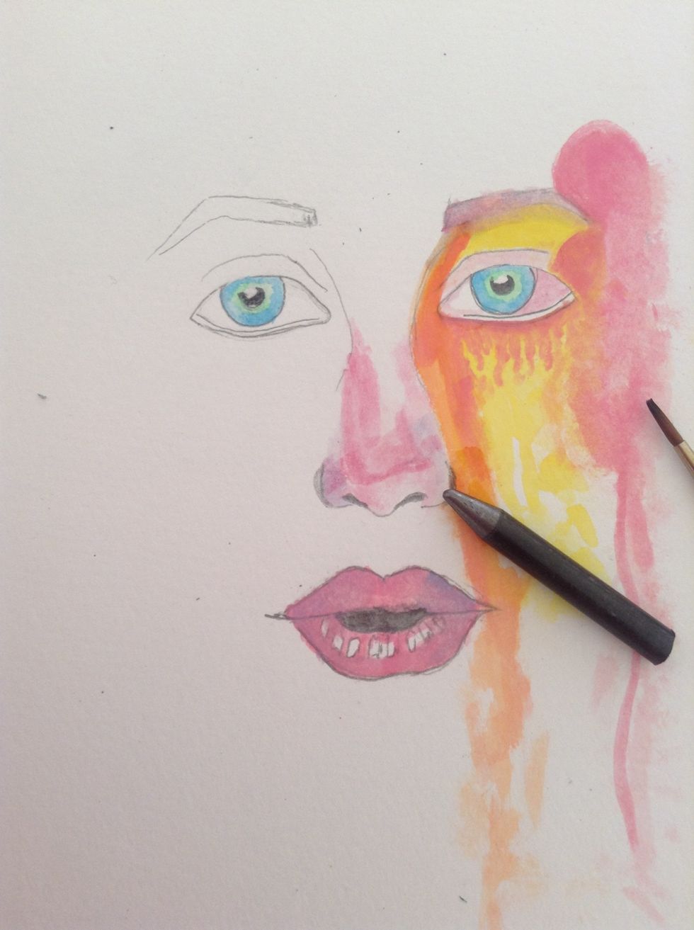 Now paint the opens of the nose with the black pencil.