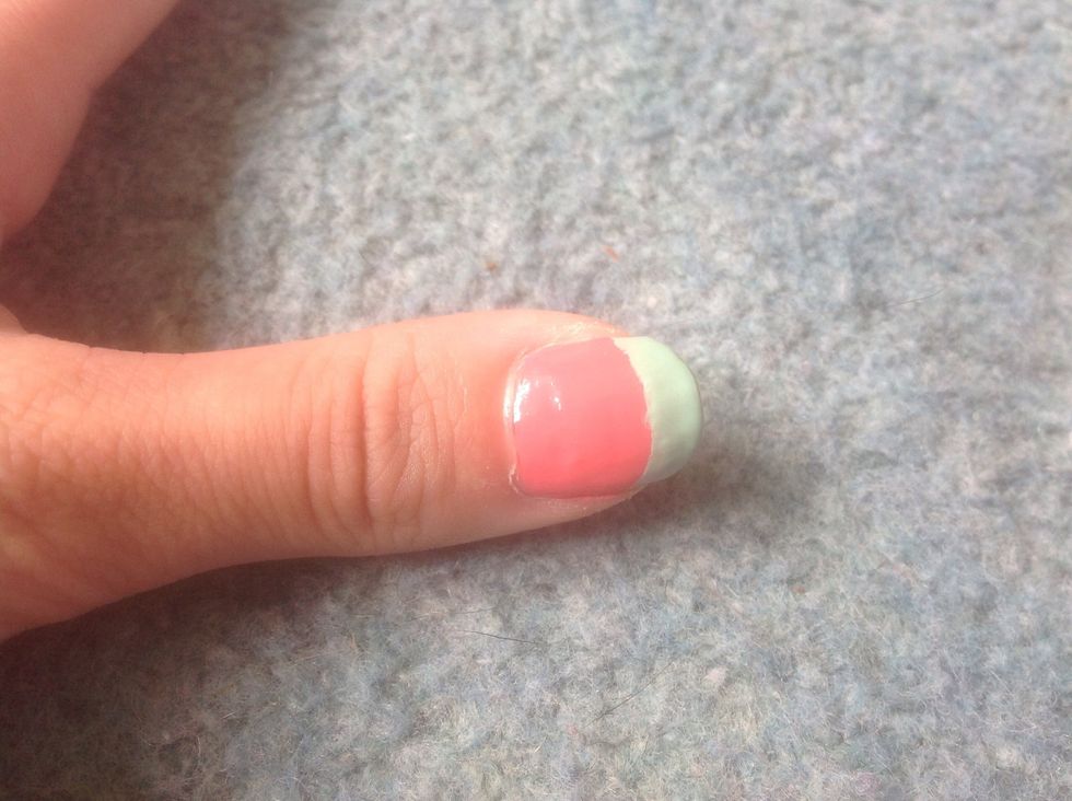 Now paint the tip of your nail green to act as the rind then leave to dry \ud83d\udc9a