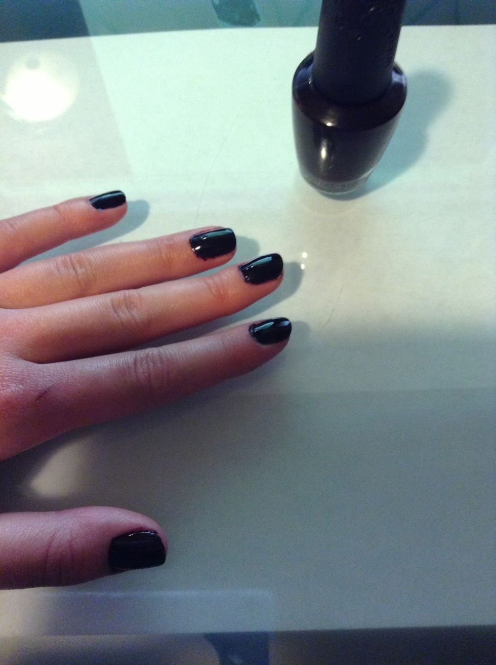 Now paint your nails with the color you picked out before ( I never do this dark but I wanted something different) the color is OPI Lincoln Park After Dark it's more of a eggplant color not black(:!