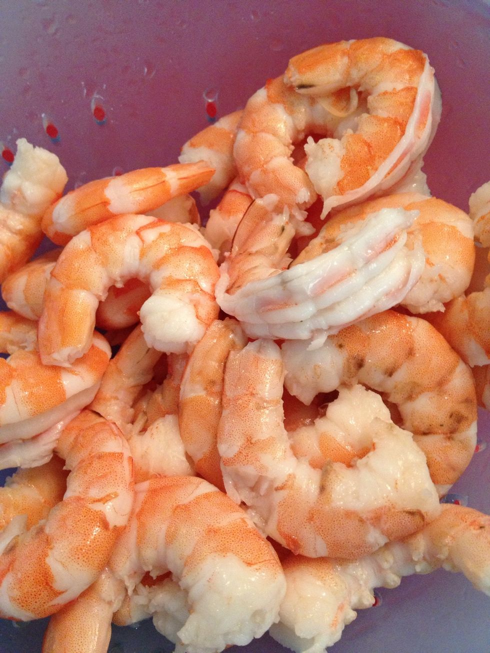 Now peel and de-vein. I take a knife down the back of the shrimp all the way down then open the incision under the sink and it rinses the poop vein right out!\ud83d\udca6\ud83d\udca9