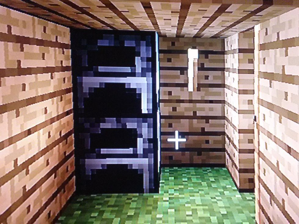 Now place 1 of your torches to the right of the furnaces but up. Like in the picture.