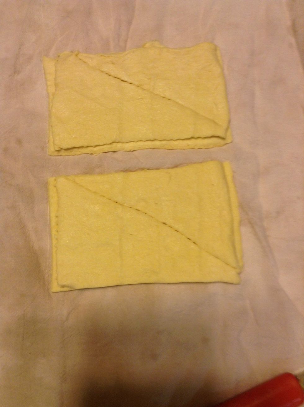 Now place one piece on top of its neighbor. Here is where you need to make sure you pinch the seams well!