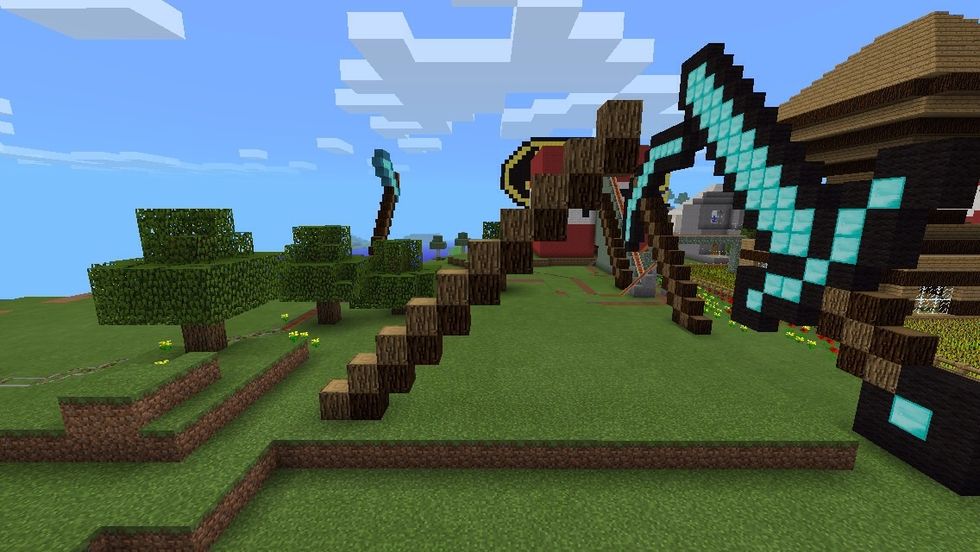 Now place spruce wood beneath every block...