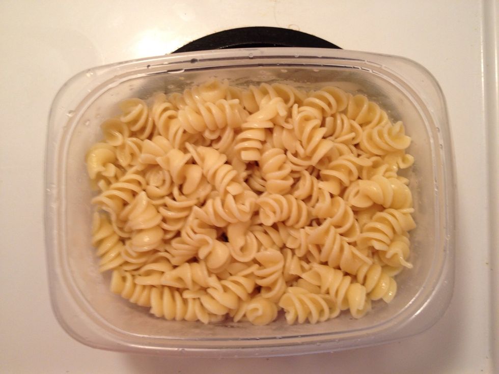 Now place the pasta into some deeper plate where you can shake it up once more and later this will be the plate you ll mix the whole thing up together, dw gonna look a lot better then this \ud83d\ude09