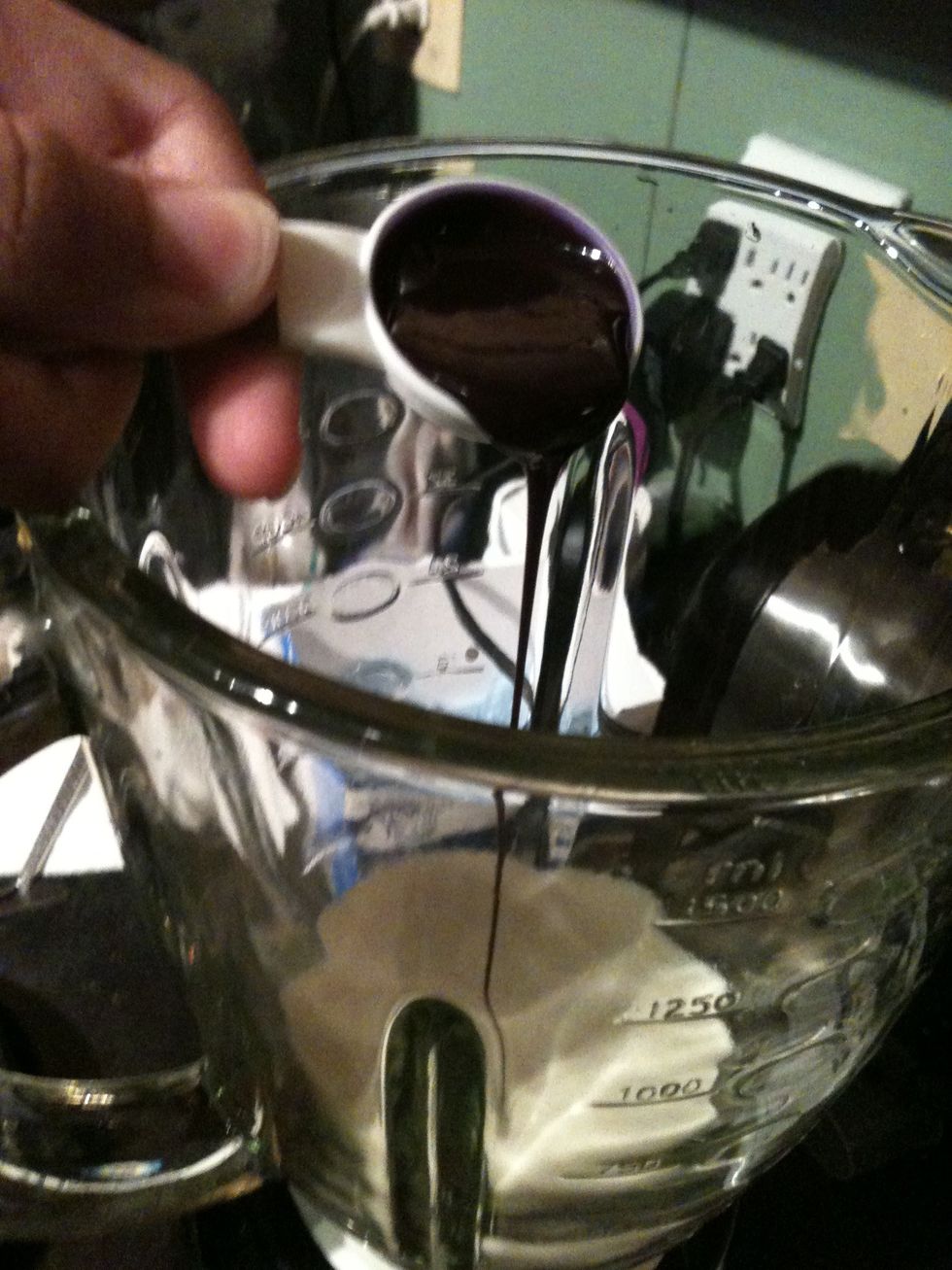 Now pour 2 tbs. of chocolate syrup in the blender