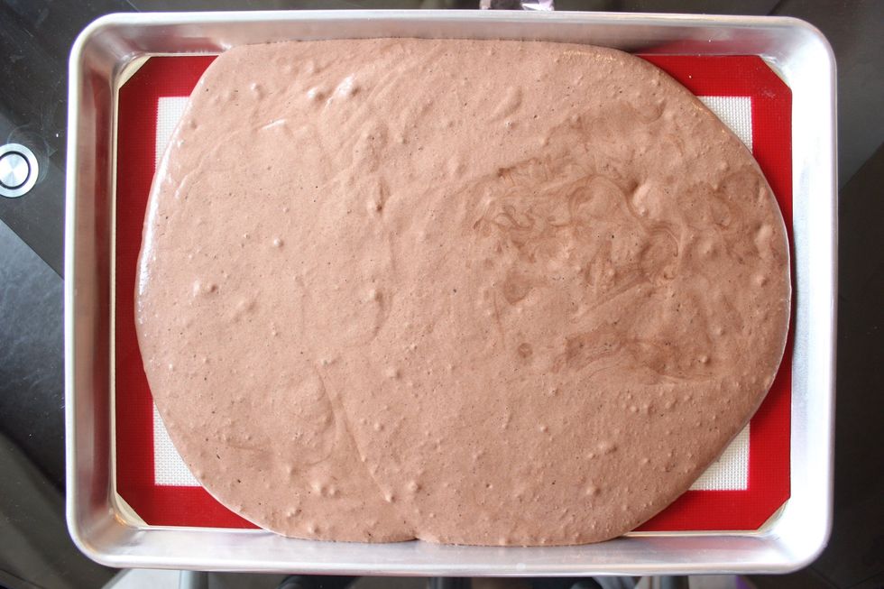 Now pour in the rest of your cake batter over your design.