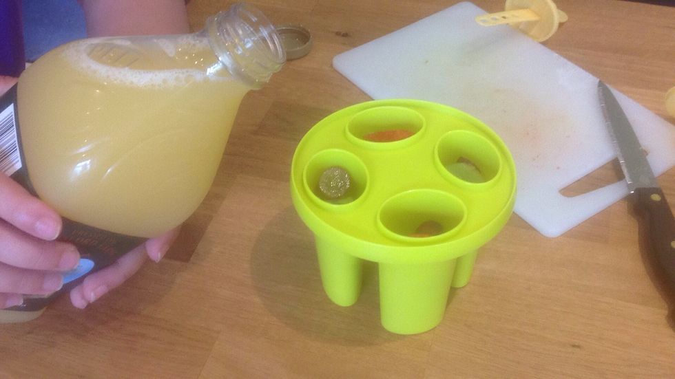 Now pour in your juice. I am using apple juice but you can use whatever you prefer