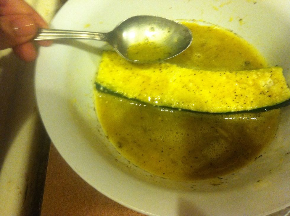 Now pour mixture over the top of zucchini \u27a1