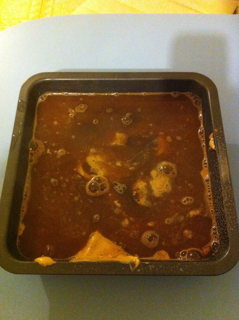 Now pour the hot boiling water over the cocoa and sugar.