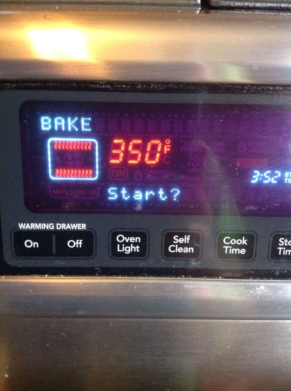 Now, preheat your oven to 350 degrees Fahrenheit.