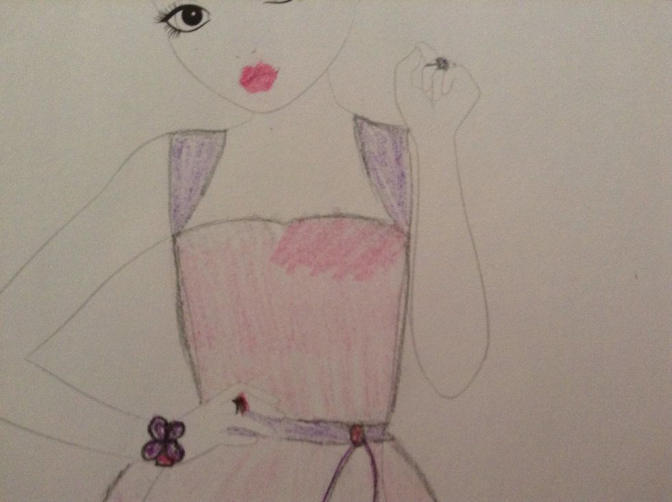 Now press harder on the dress to actually colour it in.