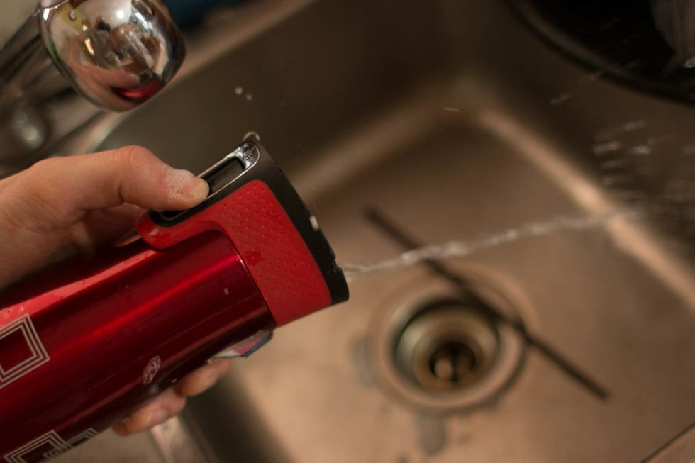 now press the seal button to release the pressure. The force from the build up pressure will blast away any scum inside the lid.