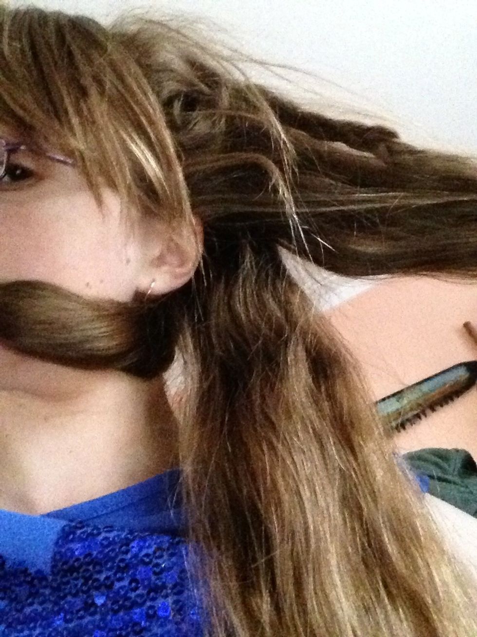 Now pull all the hair to the left side and split it and the smaller plate into three sections.