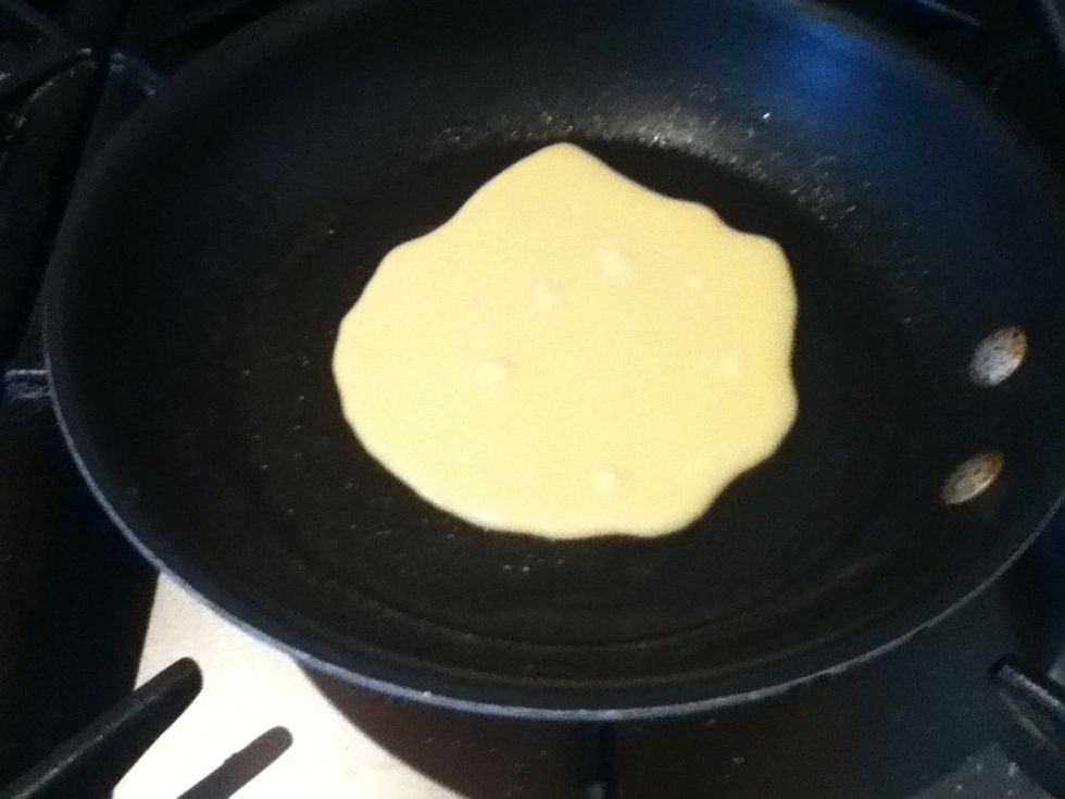 Now put about a quarter cup of pancake batter on the pan! Don't worry if it's looking a little sad, the first ones are never the best!