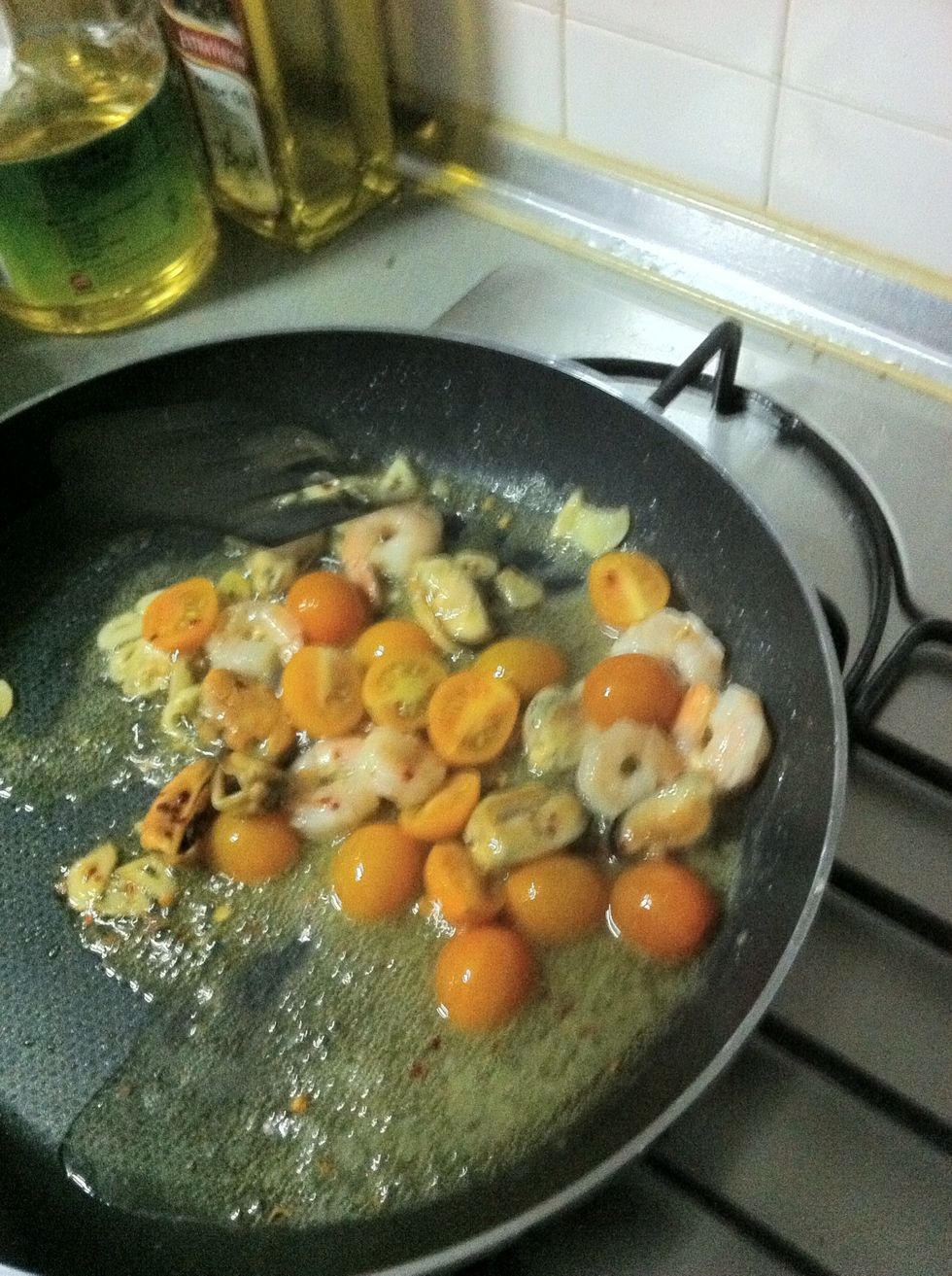 Now put in the cherry tomatoes