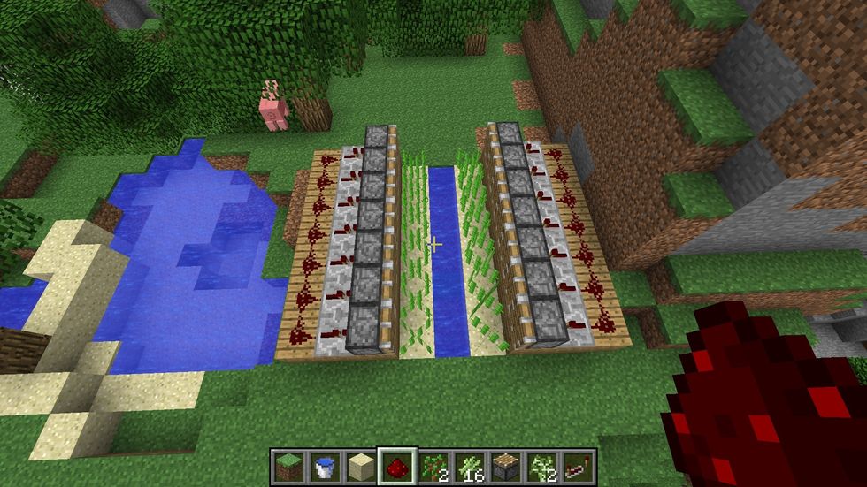 Now put red stone behind the repeaters.
