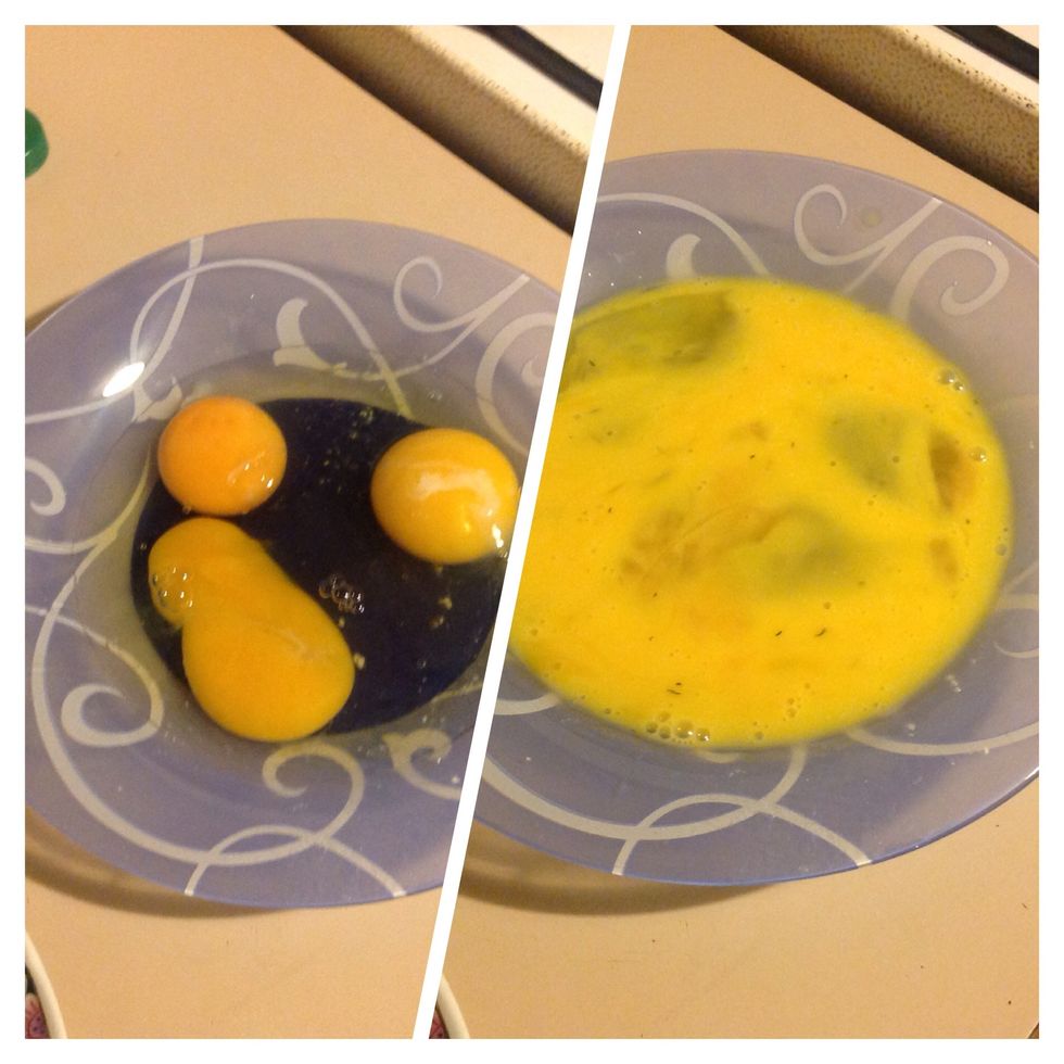 Now, put the eggs in a plate and stir them.