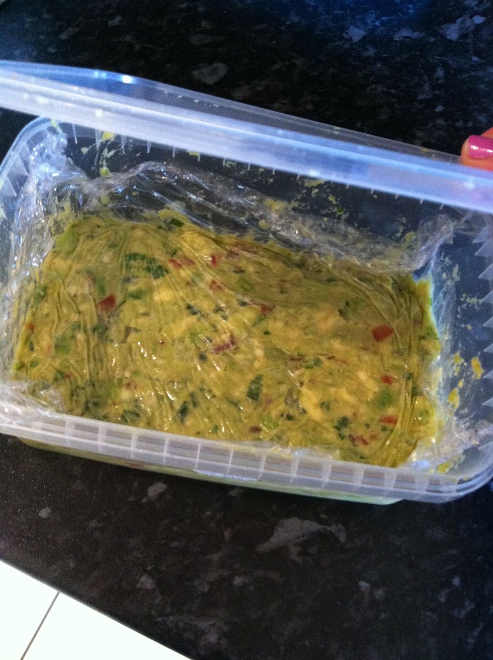 Now put the lid on and keep in the fridge!!enjoy good looking guac for the next few days!!!\ud83d\ude04